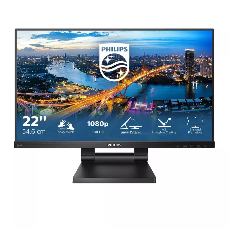 Philips B Line 222B1TC/00 monitor komputerowy 54,6 cm (21,5 cala) 1920 x 1080 pikseli Full HD LED ekran dotykowy Czarny