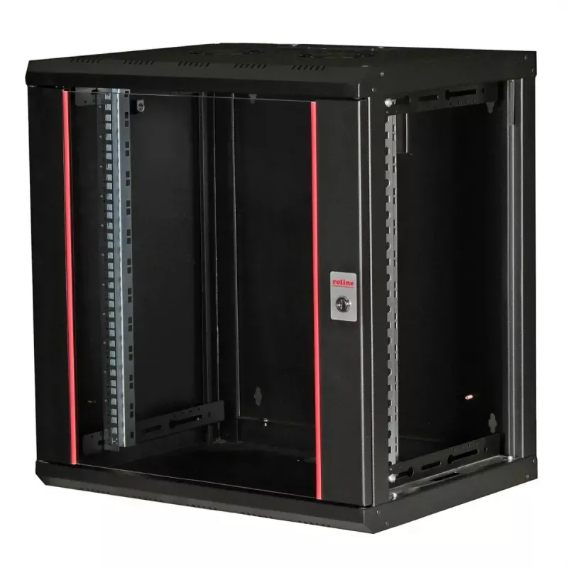 Szafa rack naścienna 19-calowa ROLINE Pro 12U, 600x450 mm, czarna, zamek na klucz, IP20
