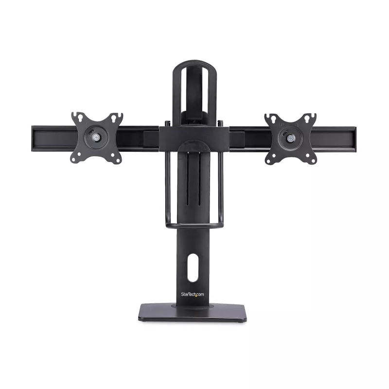Podwójny stojak biurkowy na monitory StarTech.com Crossbar, do dwóch 27-calowych ekranów, mocowanie VESA 75x75/100x100, bezproblemowa regulacja wysokości, do 13,2 funta (6 kg) na wyświetlacz
