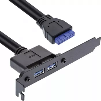 Wspornik szczelinowy InLine 2x USB 3.0 A żeński / wewnętrzna wtyczka do płyty głównej 0,5m