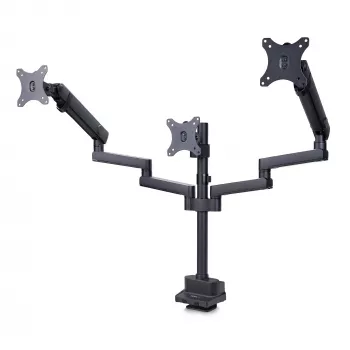 Potrójny uchwyt biurkowy StarTech.com do trzech ekranów 27 inch, VESA 75x75/100x100, regulacja ramion bez narzędzi, mocowanie zaciskowe/przelotowe, ramiona ze sprężyną