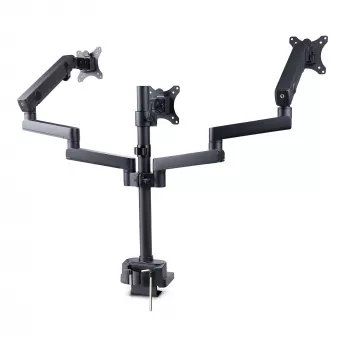 Potrójny uchwyt biurkowy StarTech.com do trzech ekranów 27 inch, VESA 75x75/100x100, regulacja ramion bez narzędzi, mocowanie zaciskowe/przelotowe, ramiona ze sprężyną