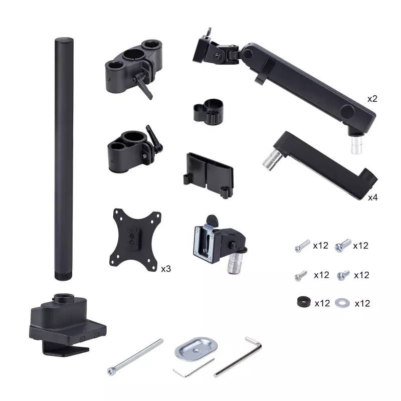 Potrójny uchwyt biurkowy StarTech.com do trzech ekranów 27 inch, VESA 75x75/100x100, regulacja ramion bez narzędzi, mocowanie zaciskowe/przelotowe, ramiona ze sprężyną