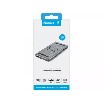Przenośny powerbank Sandberg Powerbank 10000 PD20W+Wireless, 10000 mAh