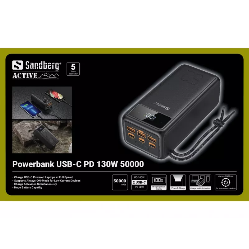 Powerbank przenośny Sandberg USB-C PD 130W 50000mAh
