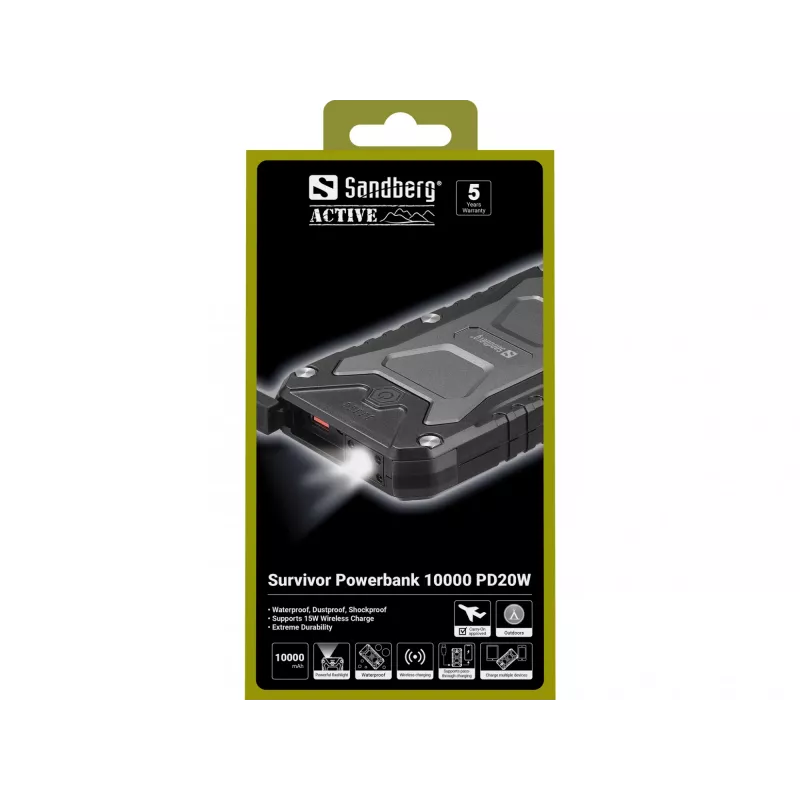 Przenośny powerbank Sandberg Survivor 10000 PD20W, 10000 mAh