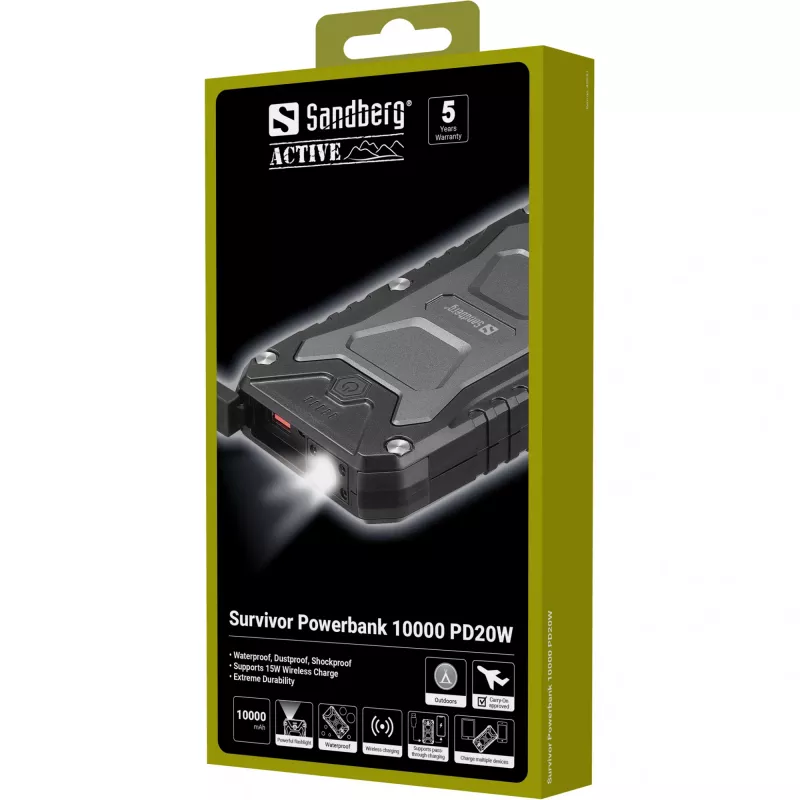 Przenośny powerbank Sandberg Survivor 10000 PD20W, 10000 mAh
