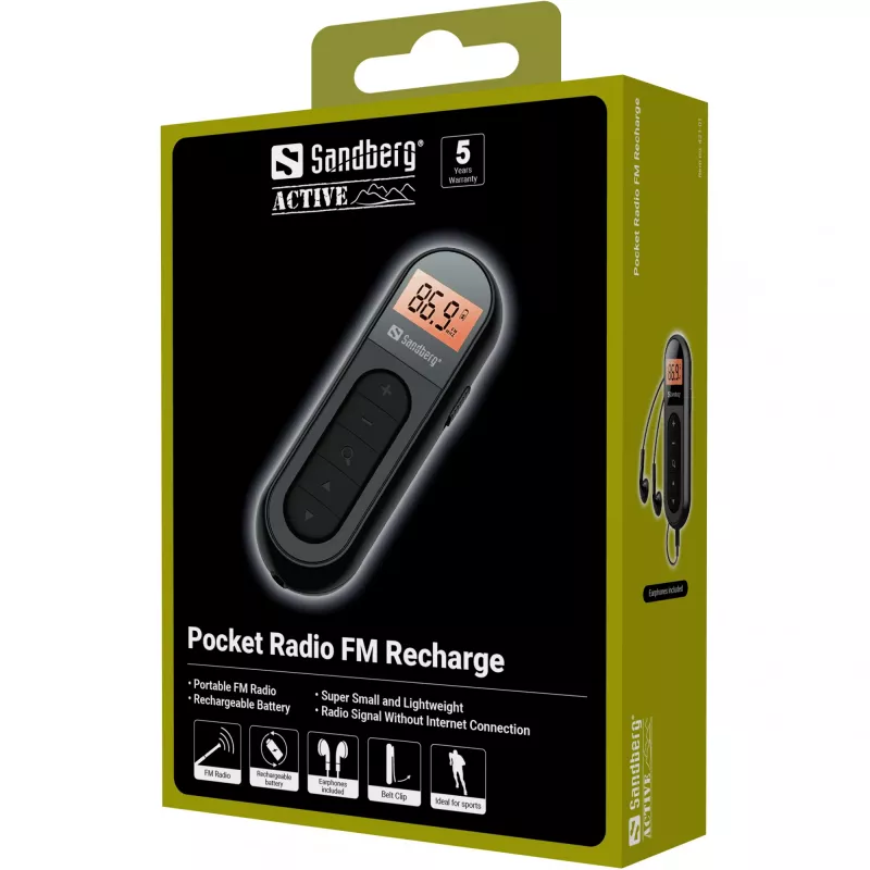 Przenośne radio Sandberg Pocket Radio FM Recharge FM 76-108 MHz