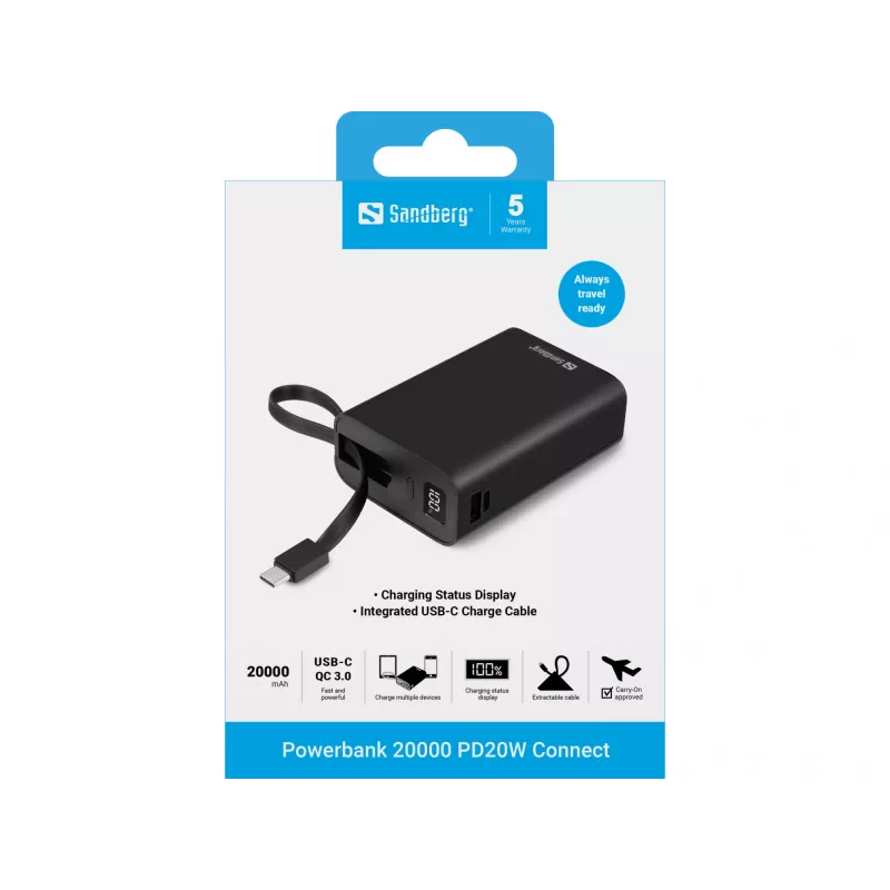 Przenośna bateria Sandberg Powerbank 20000 PD20W Connect, 20000 mAh