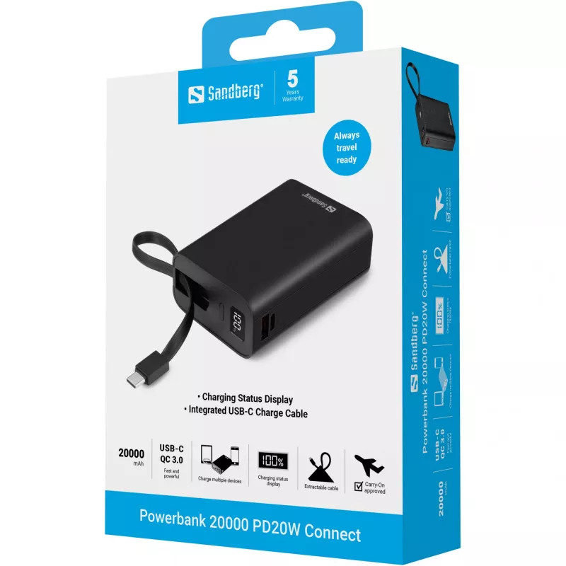 Przenośna bateria Sandberg Powerbank 20000 PD20W Connect, 20000 mAh