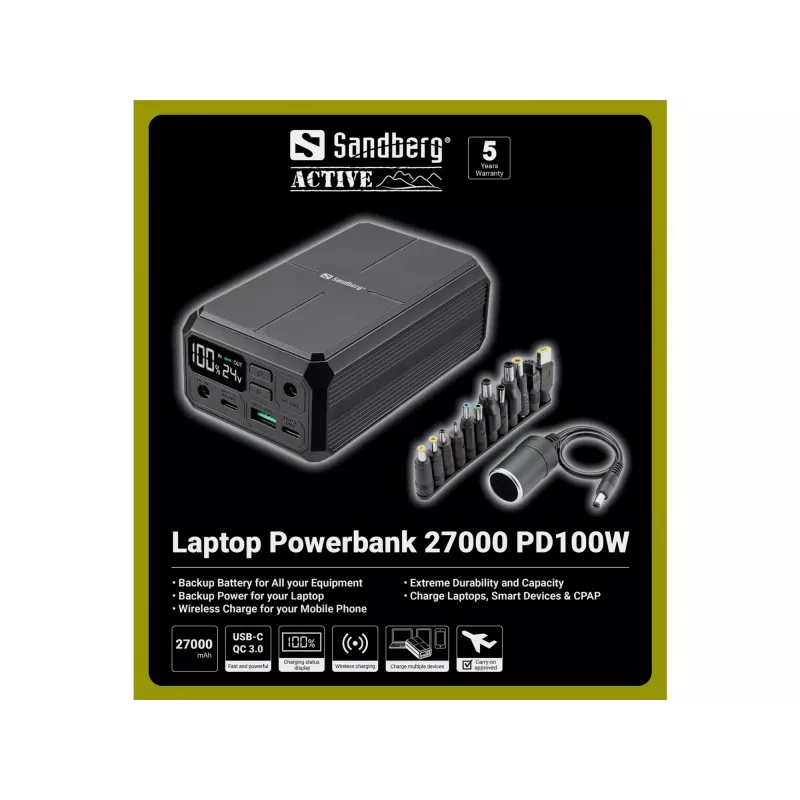 Przenośny powerbank Sandberg Laptop Powerbank 27000 PD100W, 27000 mAh