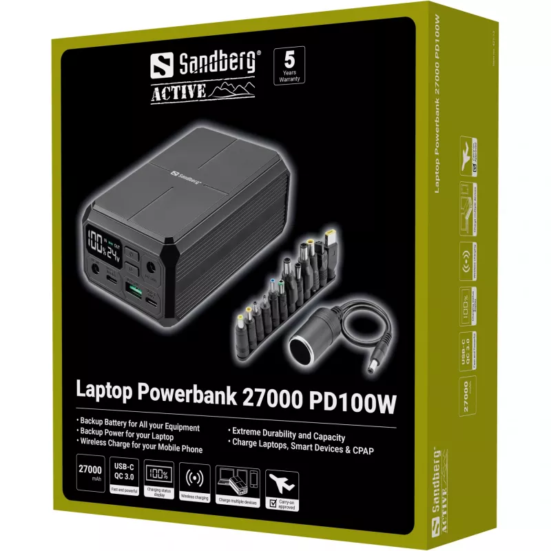 Przenośny powerbank Sandberg Laptop Powerbank 27000 PD100W, 27000 mAh