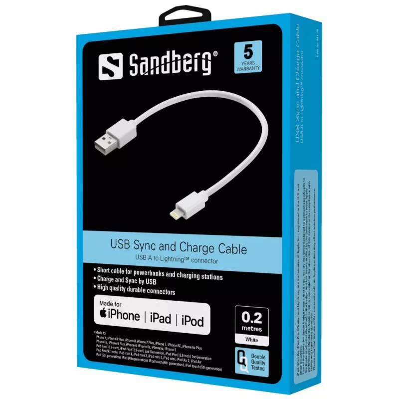 Kabel Sandberg USB Lightning MFI 0.2m biały