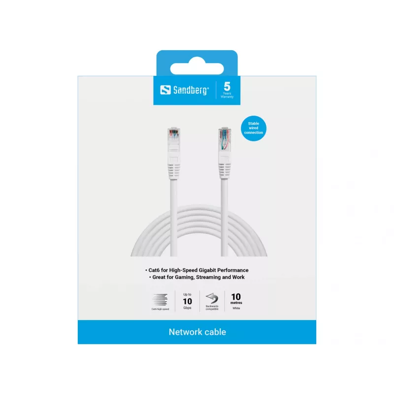 Kabel sieciowy Sandberg UTP Cat6 10m RJ-45 biały