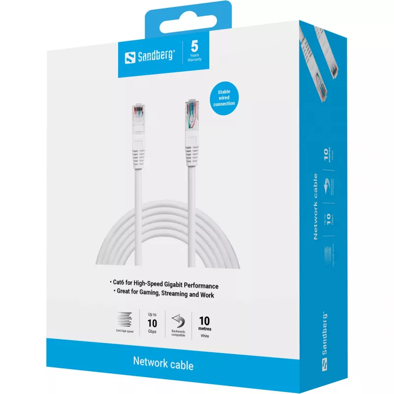 Kabel sieciowy Sandberg UTP Cat6 10m RJ-45 biały