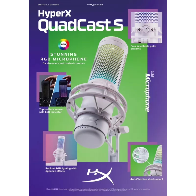 HyperX QuadCast S - Mikrofon USB (biało-szary) - Podświetlenie RGB