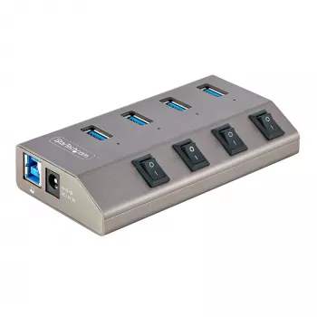 StarTech.com 4-portowy zasilany hub USB-C z indywidualnymi przełącznikami włącz/wyłącz, hub rozszerzający USB 3.0 5Gbps z zasilaczem, hub USB-C na USB-A do komputera stacjonarnego/laptopa, hub USB typu C z BC 1.2