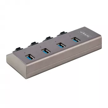 StarTech.com 4-portowy zasilany hub USB-C z indywidualnymi przełącznikami włącz/wyłącz, hub rozszerzający USB 3.0 5Gbps z zasilaczem, hub USB-C na USB-A do komputera stacjonarnego/laptopa, hub USB typu C z BC 1.2