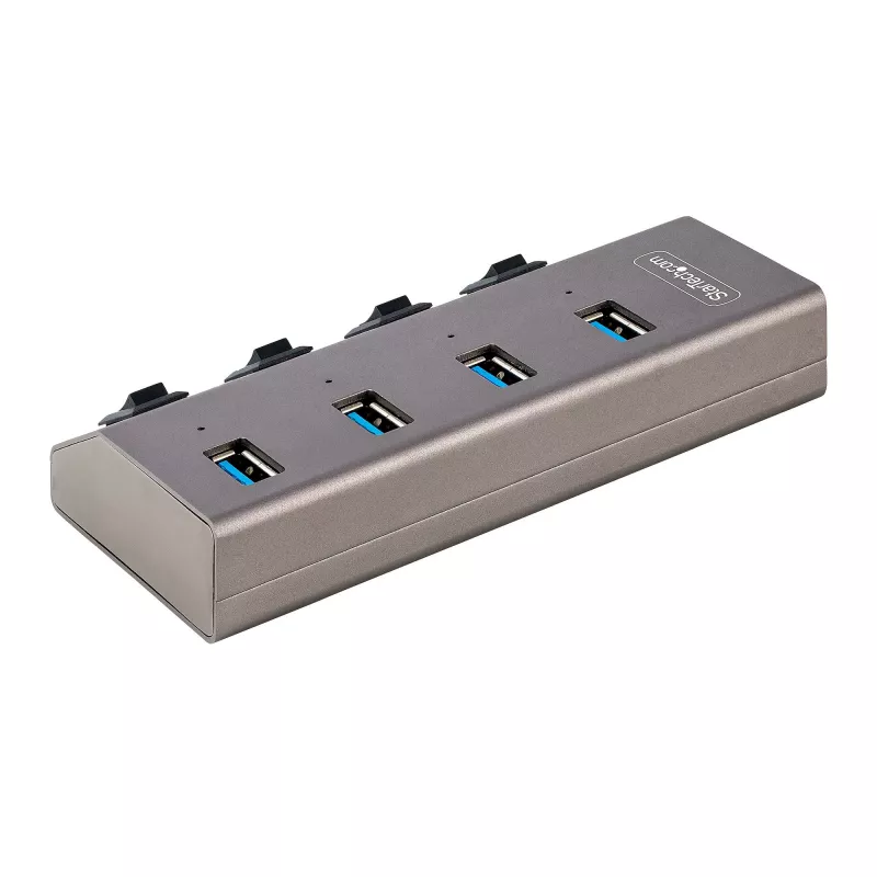 StarTech.com 4-portowy zasilany hub USB-C z indywidualnymi przełącznikami włącz/wyłącz, hub rozszerzający USB 3.0 5Gbps z zasilaczem, hub USB-C na USB-A do komputera stacjonarnego/laptopa, hub USB typu C z BC 1.2