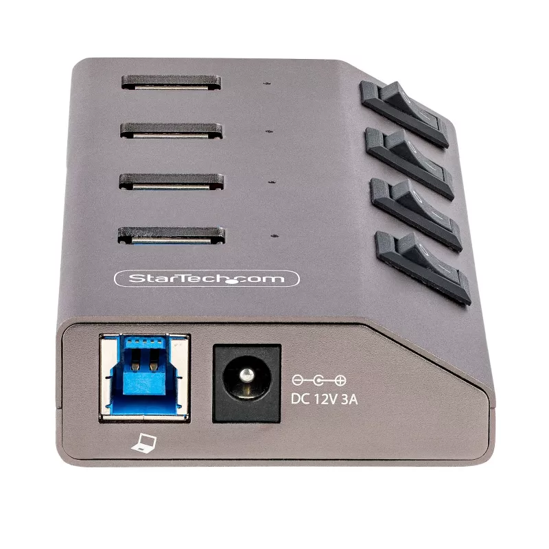 StarTech.com 4-portowy zasilany hub USB-C z indywidualnymi przełącznikami włącz/wyłącz, hub rozszerzający USB 3.0 5Gbps z zasilaczem, hub USB-C na USB-A do komputera stacjonarnego/laptopa, hub USB typu C z BC 1.2