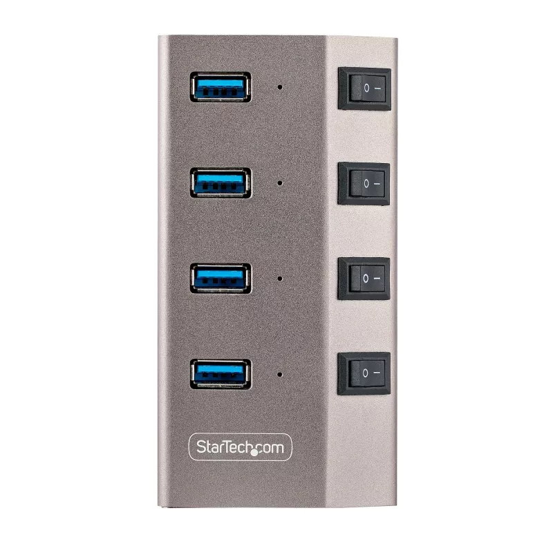 StarTech.com 4-portowy zasilany hub USB-C z indywidualnymi przełącznikami włącz/wyłącz, hub rozszerzający USB 3.0 5Gbps z zasilaczem, hub USB-C na USB-A do komputera stacjonarnego/laptopa, hub USB typu C z BC 1.2