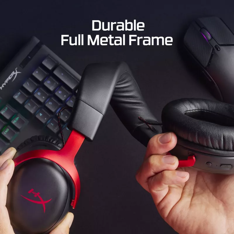 HyperX Cloud III Wireless - Zestaw słuchawkowy gamingowy, Czarny; Czerwony, Chiny, Wokółuszne, Zamknięte, Aktywne, 155 mm