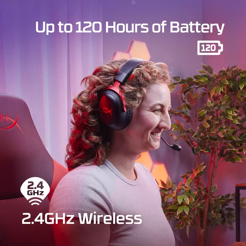 HyperX Cloud III Wireless - Zestaw słuchawkowy gamingowy, Czarny; Czerwony, Chiny, Wokółuszne, Zamknięte, Aktywne, 155 mm