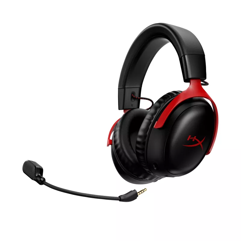 HyperX Cloud III Wireless - Zestaw słuchawkowy gamingowy, Czarny; Czerwony, Chiny, Wokółuszne, Zamknięte, Aktywne, 155 mm