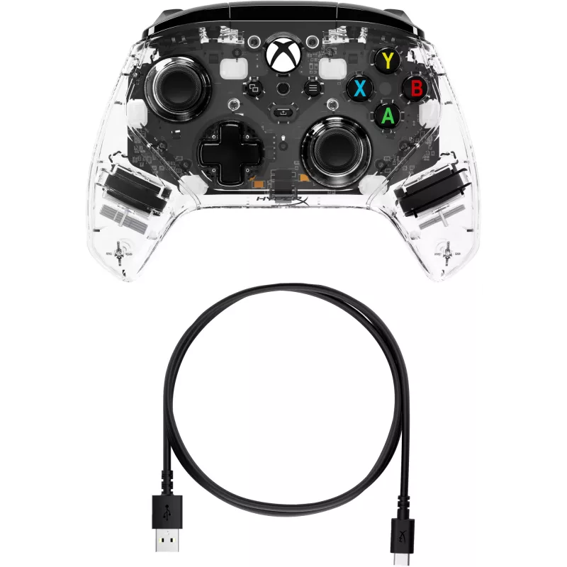 HyperX Clutch Gladiate - przewodowy kontroler do gier RGB - Xbox, Gamepad, Xbox One, Xbox Series X, przewodowy, USB, USB Type-A, USB Type-C, przezroczysty