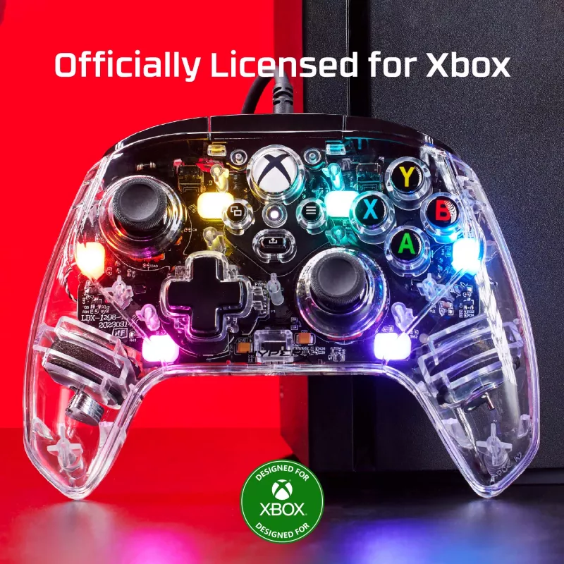 HyperX Clutch Gladiate - przewodowy kontroler do gier RGB - Xbox, Gamepad, Xbox One, Xbox Series X, przewodowy, USB, USB Type-A, USB Type-C, przezroczysty