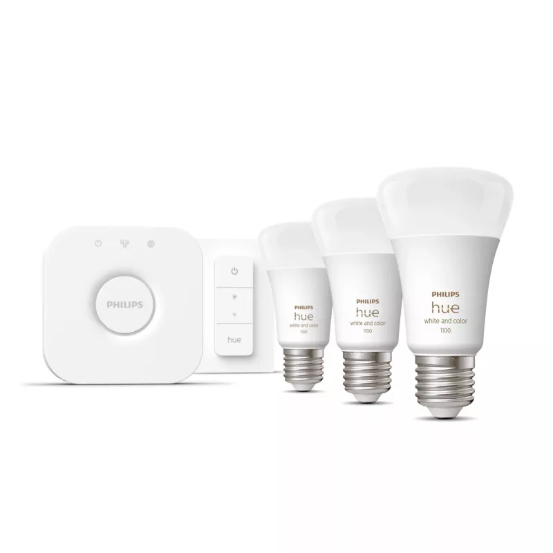 Zestaw startowy Philips Hue White and Colour Ambience – 3× żarówki E27 11W, Bluetooth/Zigbee, ściemniacz