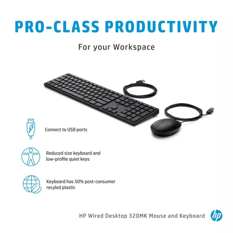 Przewodowy zestaw klawiatura i mysz HP Wired Desktop 320MK