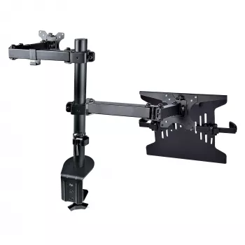 StarTech.com Ramię do monitora z tacką na laptopa VESA, Do laptopa (4,5kg/9,9lb) i pojedynczego wyświetlacza do 32 cali (8kg/17,6lb), Czarny, Wentylowana tacka, Regulowane ramię do laptopa, Mocowanie C-clamp/Grommet
