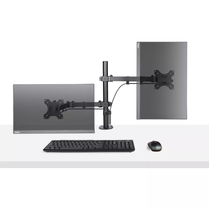 StarTech.com Ramię do monitora z tacką na laptopa VESA, Do laptopa (4,5kg/9,9lb) i pojedynczego wyświetlacza do 32 cali (8kg/17,6lb), Czarny, Wentylowana tacka, Regulowane ramię do laptopa, Mocowanie C-clamp/Grommet