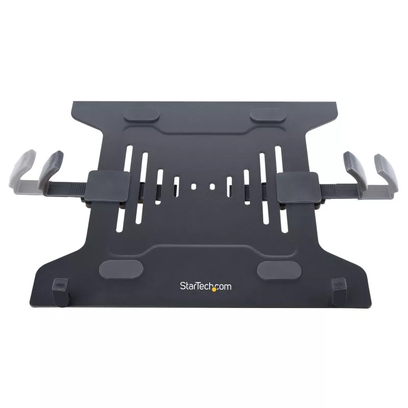 StarTech.com Ramię do monitora z tacką na laptopa VESA, Do laptopa (4,5kg/9,9lb) i pojedynczego wyświetlacza do 32 cali (8kg/17,6lb), Czarny, Wentylowana tacka, Regulowane ramię do laptopa, Mocowanie C-clamp/Grommet