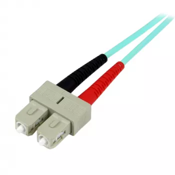 StarTech.com 1 m (3 stopy) kabel światłowodowy wielomodowy OM3 z wtykiem LC/UPC na SC/UPC, pełny dupleks, światłowód typu zipcord 50/125 µm, 100G, niskie tłumienie wtrąceniowe, zewnętrzna powłoka kabla LSZH