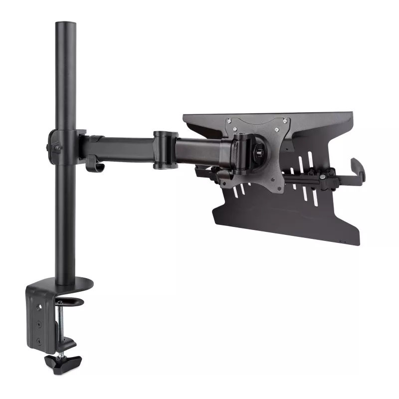 StarTech.com Uchwyt biurkowy do laptopa - Uchwyt do monitora i laptopa - Obsługuje wyświetlacze do 34 cali (8 kg) i laptopy (4,5 kg) - Ramię przegubowe z tacką VESA do laptopa - Mocowanie zaciskowe / przez otwór w blacie
