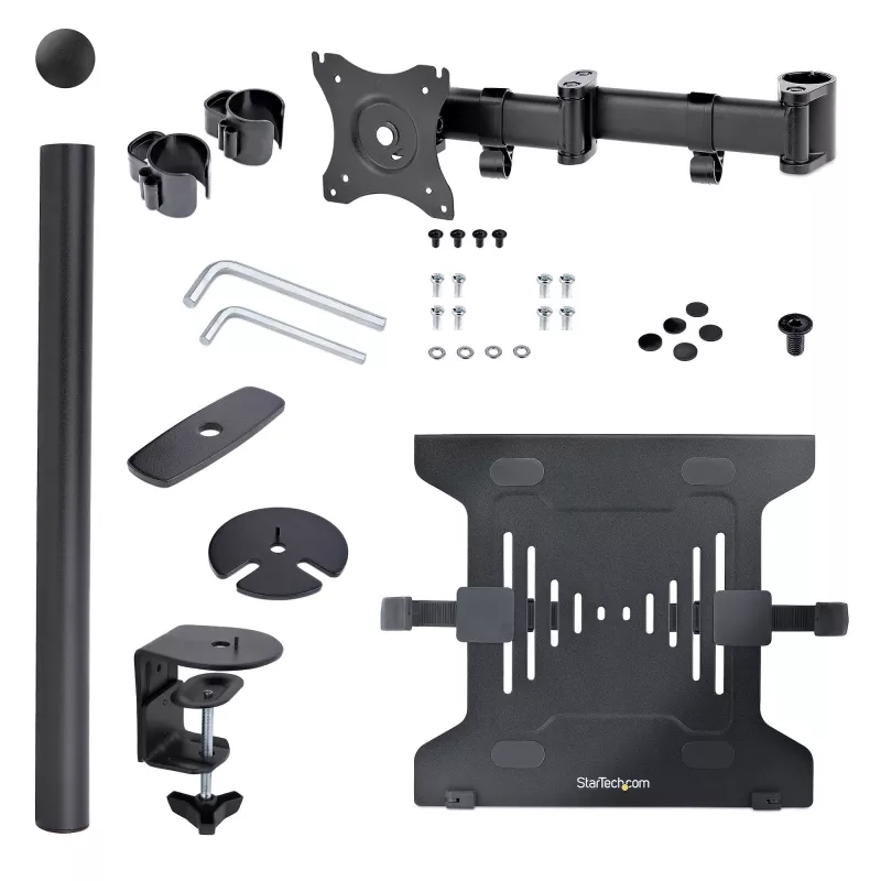 StarTech.com Uchwyt biurkowy do laptopa - Uchwyt do monitora i laptopa - Obsługuje wyświetlacze do 34 cali (8 kg) i laptopy (4,5 kg) - Ramię przegubowe z tacką VESA do laptopa - Mocowanie zaciskowe / przez otwór w blacie