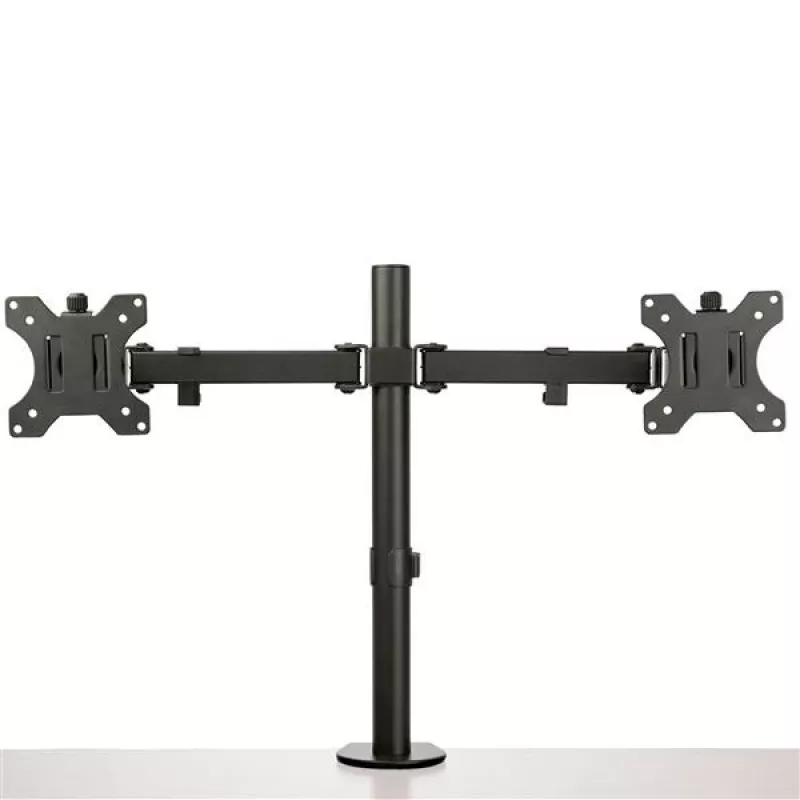 StarTech.com Podwójne ramię do monitora mocowane do biurka - Zacisk / Przepust VESA do monitorów do 32 cali - Ergonomiczne przegubowe ramię do monitora - Regulacja wysokości / pochylenie / obrót / rotacja