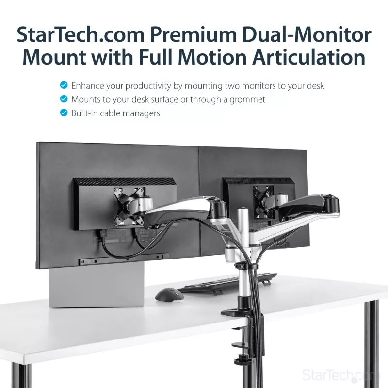 StarTech.com Podwójne ramię do monitorów z mocowaniem do biurka - Pełny ruch, przegubowe - Premium