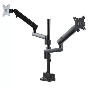 StarTech.com Podwójne ramię do monitora z mocowaniem do biurka, pełny ruch, uchwyt na 2 wyświetlacze VESA do 32 cali (17,6 funta/8 kg), regulacja wysokości, mocowanie zaciskowe/przelotowe, sprężyna mechaniczna