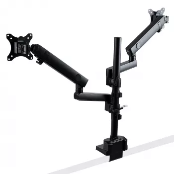 StarTech.com Podwójne ramię do monitora z mocowaniem do biurka, pełny ruch, uchwyt na 2 wyświetlacze VESA do 32 cali (17,6 funta/8 kg), regulacja wysokości, mocowanie zaciskowe/przelotowe, sprężyna mechaniczna