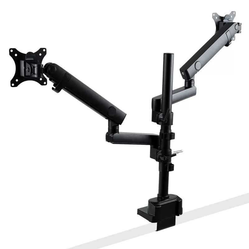 StarTech.com Podwójne ramię do monitora z mocowaniem do biurka, pełny ruch, uchwyt na 2 wyświetlacze VESA do 32 cali (17,6 funta/8 kg), regulacja wysokości, mocowanie zaciskowe/przelotowe, sprężyna mechaniczna