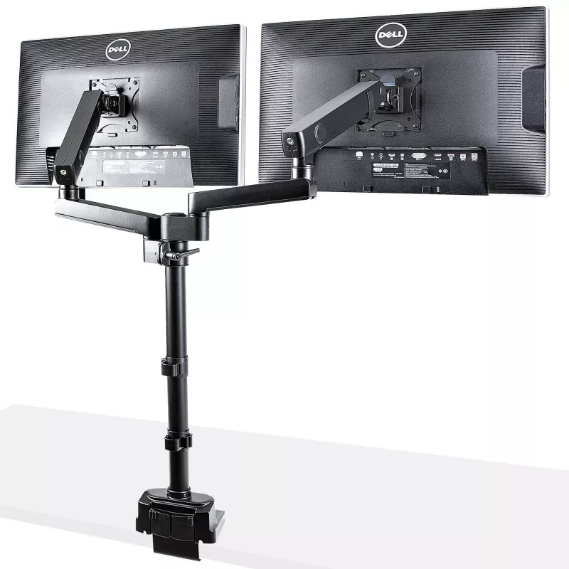 StarTech.com Podwójne ramię do monitora z mocowaniem do biurka, pełny ruch, uchwyt na 2 wyświetlacze VESA do 32 cali (17,6 funta/8 kg), regulacja wysokości, mocowanie zaciskowe/przelotowe, sprężyna mechaniczna
