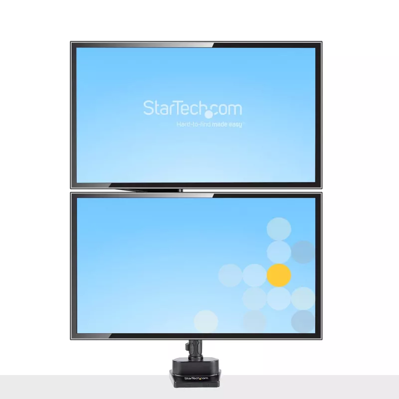 StarTech.com Podwójne ramię do monitora z mocowaniem do biurka, pełny ruch, uchwyt na 2 wyświetlacze VESA do 32 cali (17,6 funta/8 kg), regulacja wysokości, mocowanie zaciskowe/przelotowe, sprężyna mechaniczna