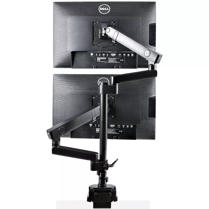 StarTech.com Podwójne ramię do monitora z mocowaniem do biurka, pełny ruch, uchwyt na 2 wyświetlacze VESA do 32 cali (17,6 funta/8 kg), regulacja wysokości, mocowanie zaciskowe/przelotowe, sprężyna mechaniczna