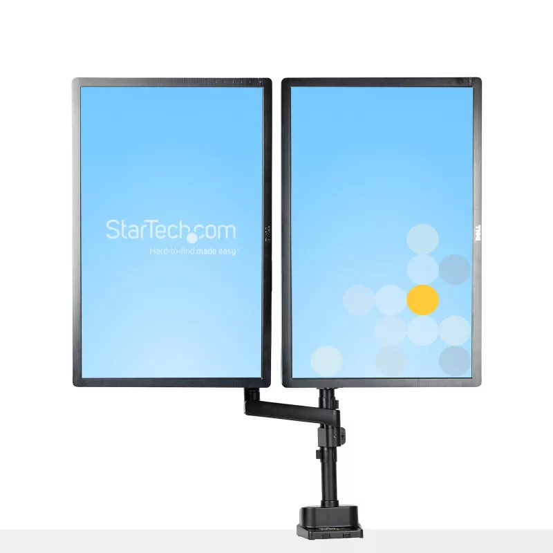 StarTech.com Podwójne ramię do monitora z mocowaniem do biurka, pełny ruch, uchwyt na 2 wyświetlacze VESA do 32 cali (17,6 funta/8 kg), regulacja wysokości, mocowanie zaciskowe/przelotowe, sprężyna mechaniczna