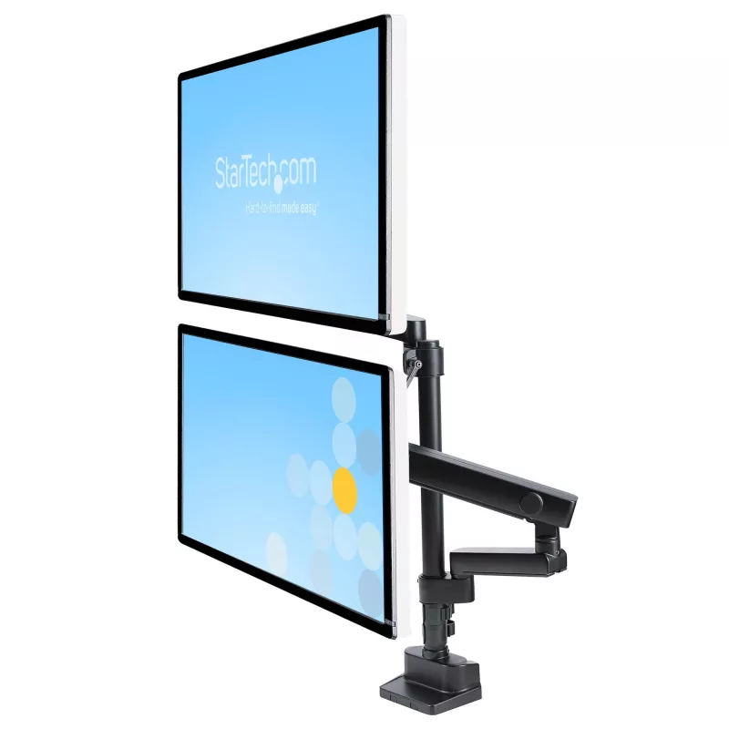 StarTech.com Podwójne ramię do monitora z mocowaniem do biurka, pełny ruch, uchwyt na 2 wyświetlacze VESA do 32 cali (17,6 funta/8 kg), regulacja wysokości, mocowanie zaciskowe/przelotowe, sprężyna mechaniczna