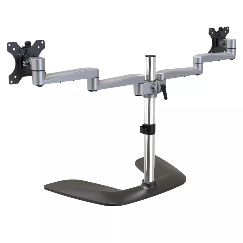 StarTech.com Podwójny stojak na monitor – Ergonomiczny biurkowy stojak na monitory do wyświetlaczy VESA do 32 cali – Wolnostojący, przegubowy, uniwersalny uchwyt do monitora komputerowego – Regulowana wysokość – Srebrny