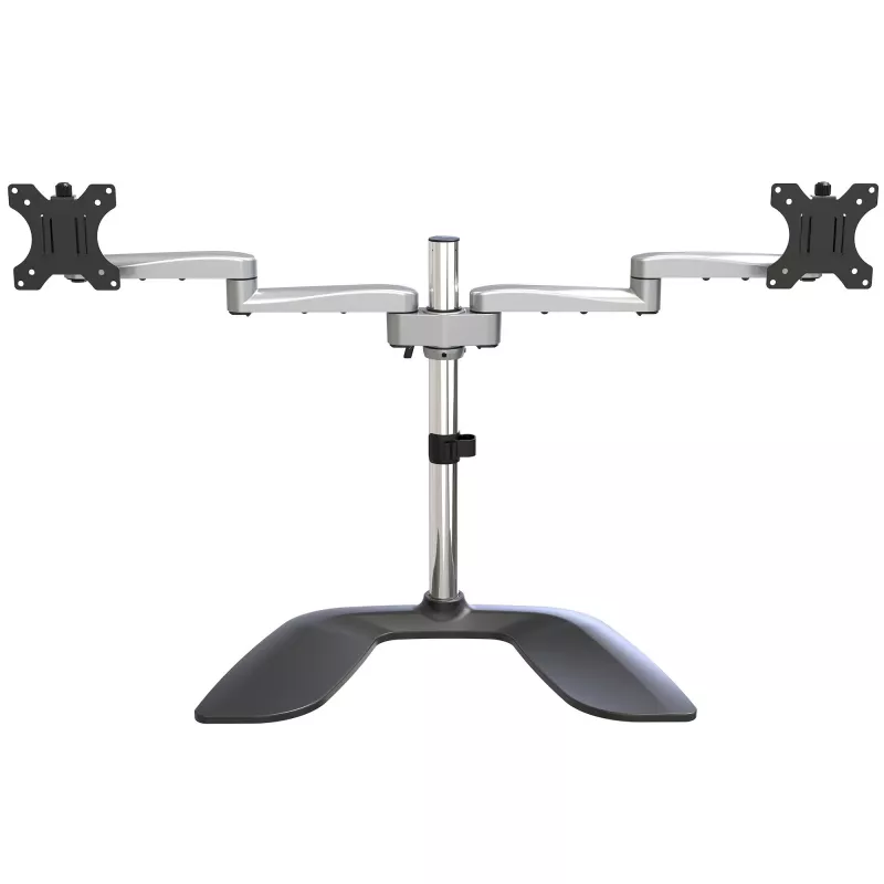 StarTech.com Podwójny stojak na monitor – Ergonomiczny biurkowy stojak na monitory do wyświetlaczy VESA do 32 cali – Wolnostojący, przegubowy, uniwersalny uchwyt do monitora komputerowego – Regulowana wysokość – Srebrny